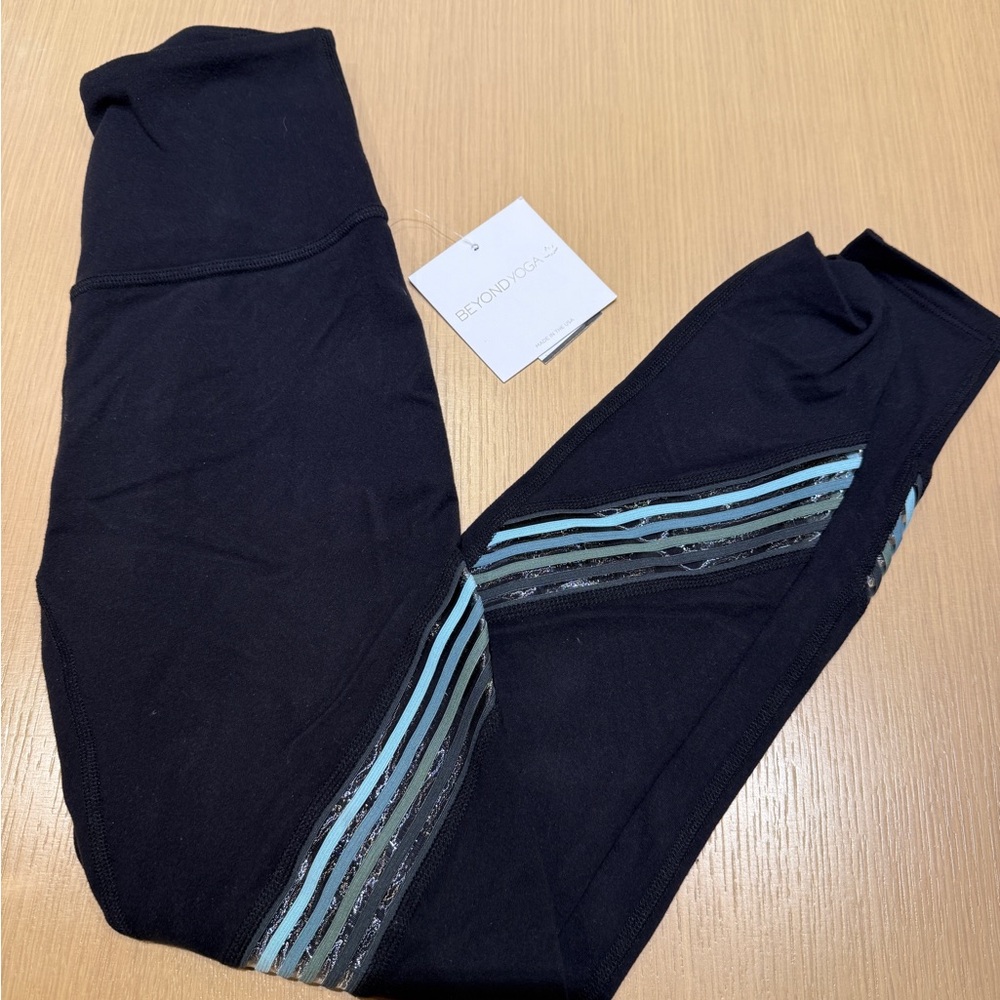 Beyond Yoga Black Leggings with Blue Accents